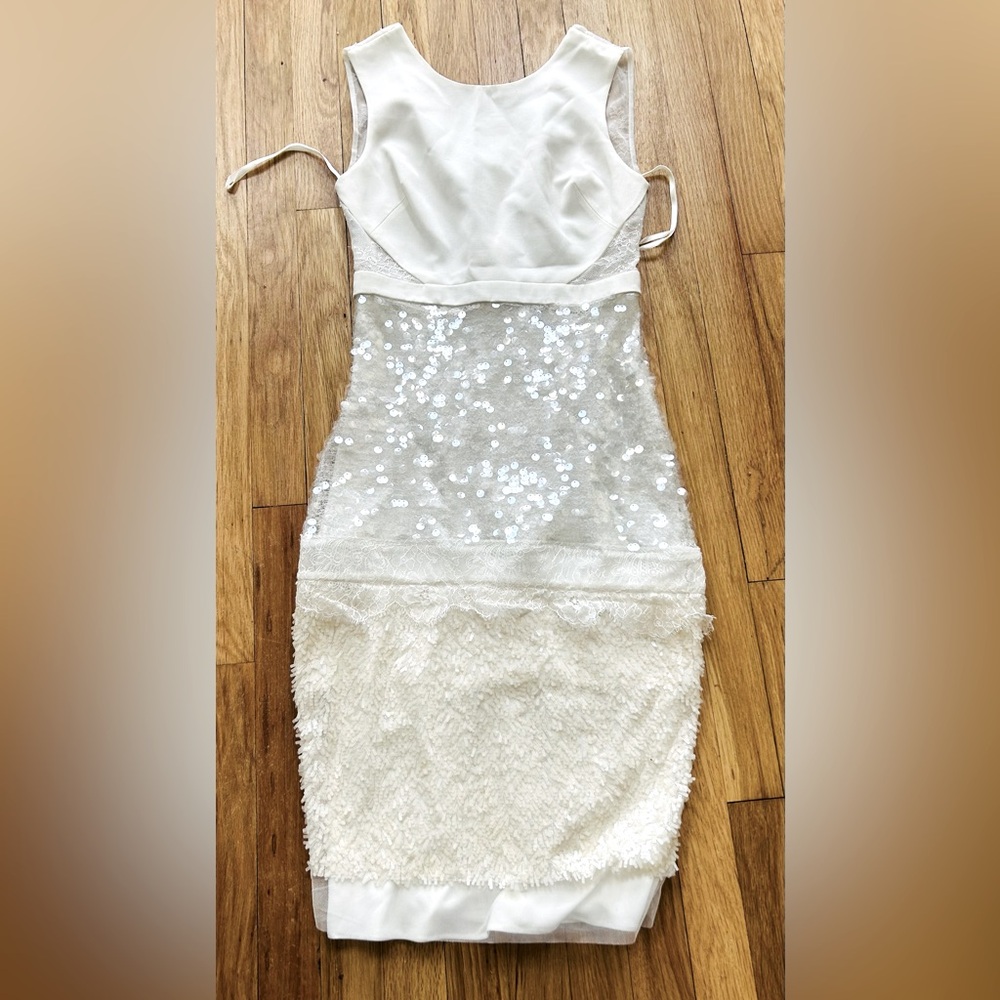 BCBG Maxazria White Midi Sleeveless Sequin Dress Sz 2